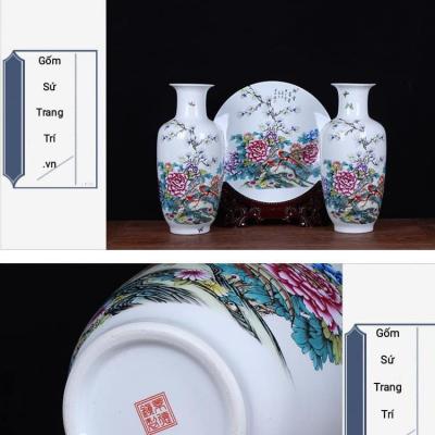 BỘ BÌNH ĐĨA CHIM TRĨ – HOA PHÙ DUNG